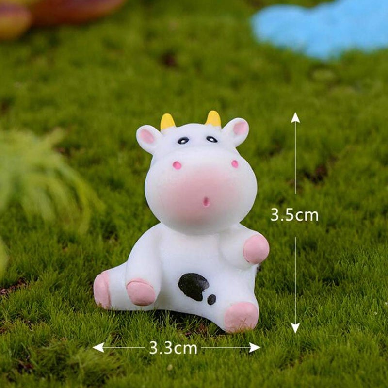 HYSTYLE 6 Pcs Cow Animals Miniature Figurines, Cow Cake Cupcake Toppers, Miniature Cow Moss Landscape DIY Terrarium Crafts Ornament, Miniature Fairy Garden Decoration - Image 5